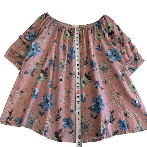 EASEL Blue Pink NEW Off The‎ Shoulder 100% Cotton Oversized Boho Top Size L #517 - Picture 4 of 10